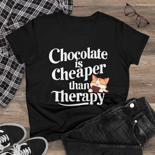 Women Tees Chocolate Cheaper Than Therapy Chocolate Lover Shirts Tops Short Sleeve Regular Fit Cottagecore Funny Cat T-Shirt