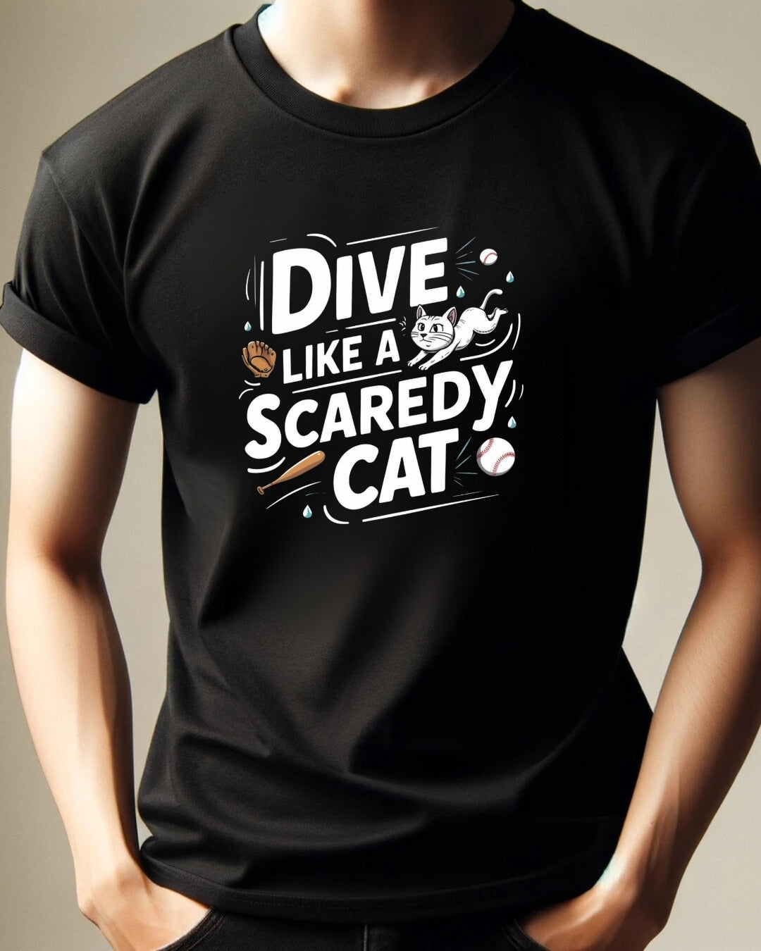 Dive Like Scaready Cat  Baseball Crew Neck Tee