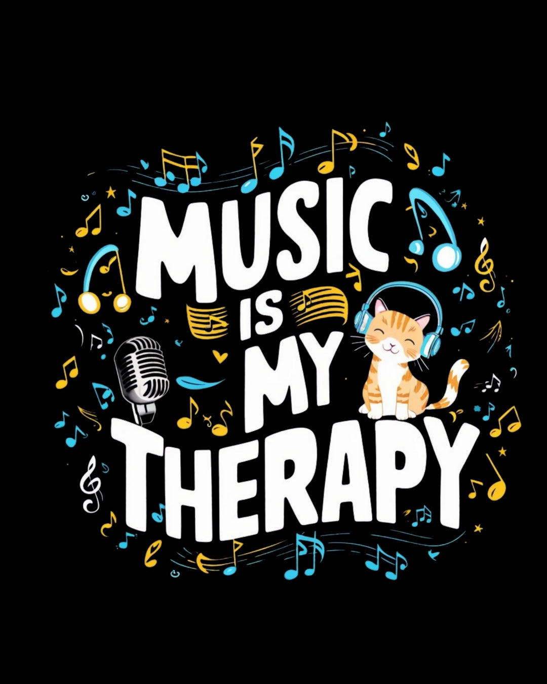 Music Is My Therapy Cotton Cat T-Shirt