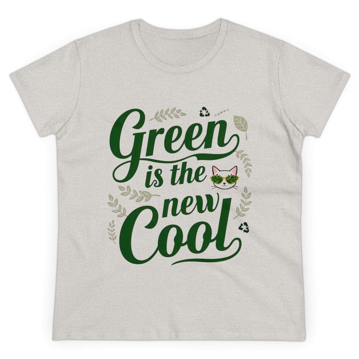 Womens T-Shirt Green Is The New Cool Nature Shirts Tops Short Sleeve Regular Fit Cotton Funny Cat Tees