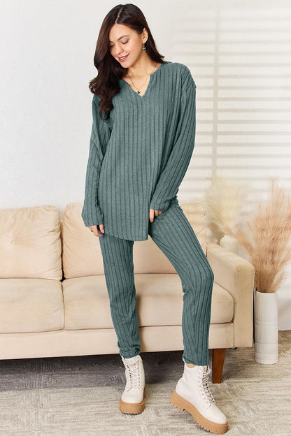 Notched Top and Swish Pants Set