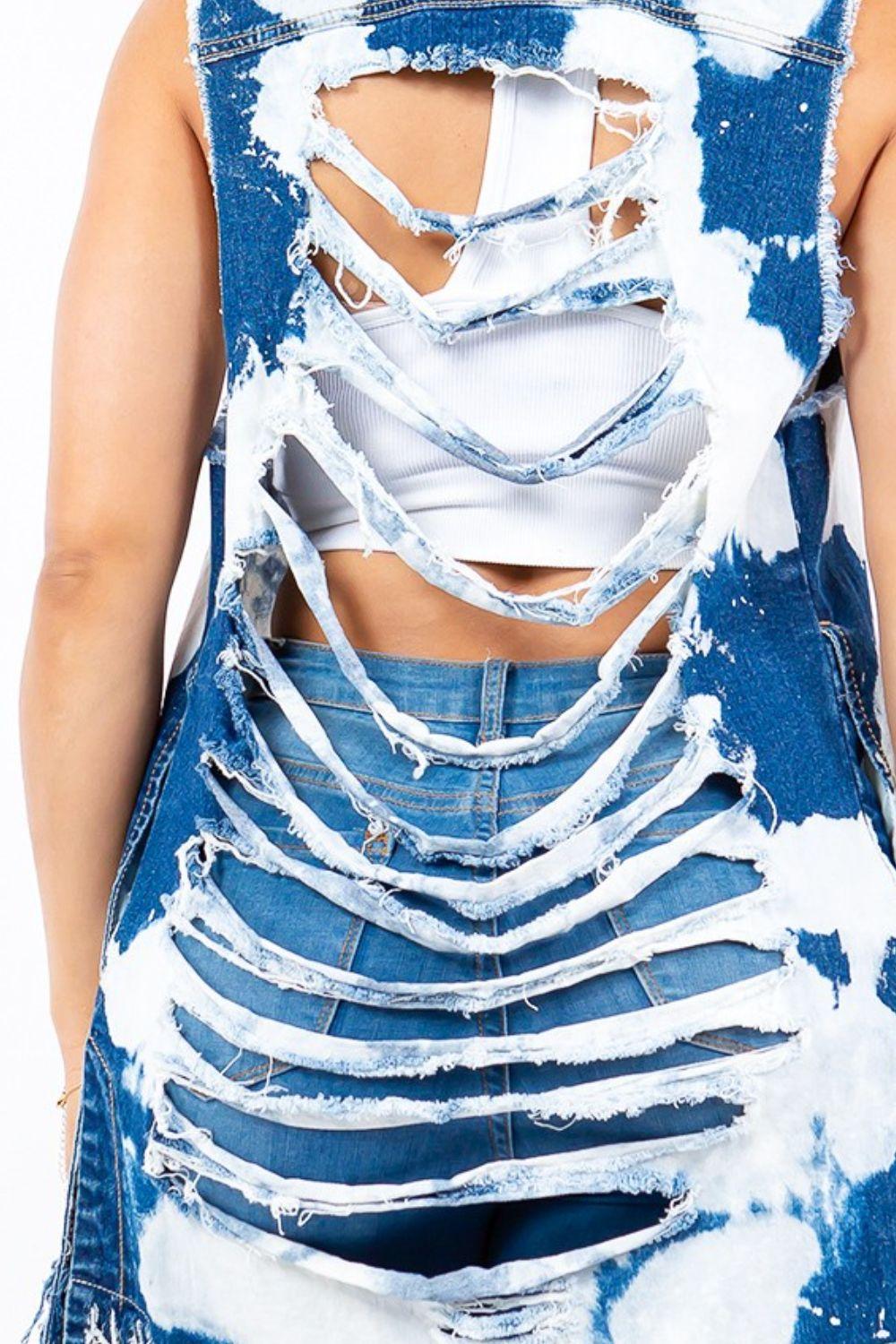 Distressed frayed edge longline Denim Vest