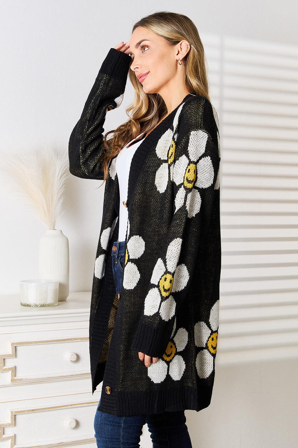 Floral Print Button Down Longline Cardigan