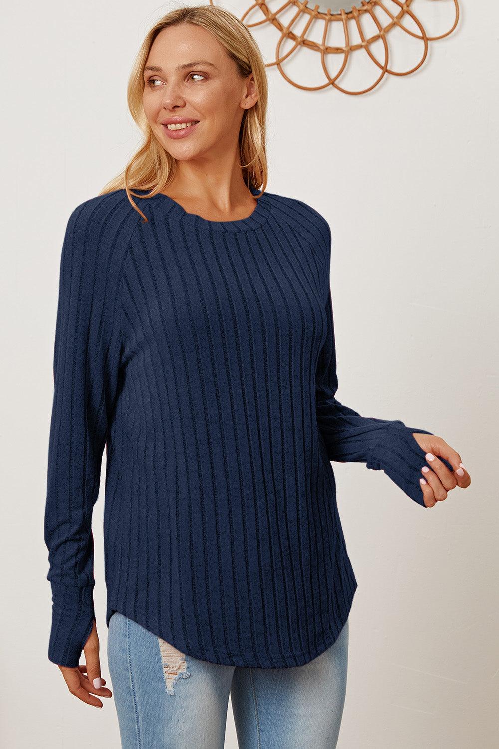 Ribbed Thumbhole Sleeve T-Shirt