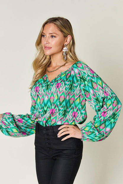 Printed Balloon Sleeve Blouse