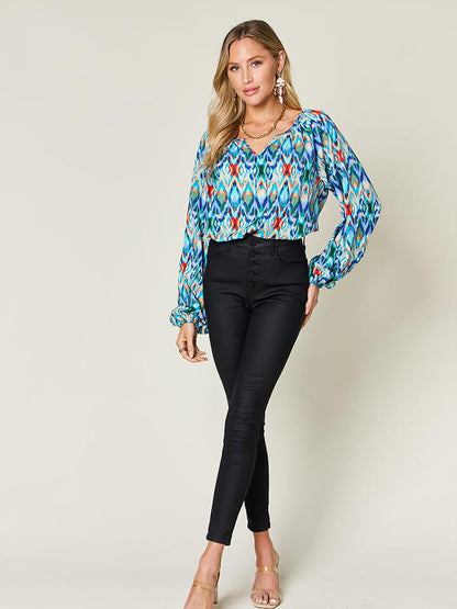 Printed Balloon Sleeve Blouse