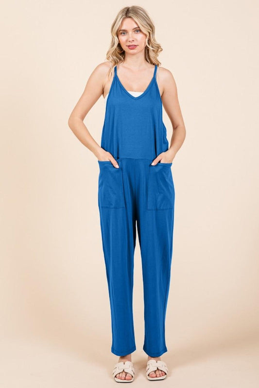 Sleeveless Jumpsuit with Pockets In Azula Blue