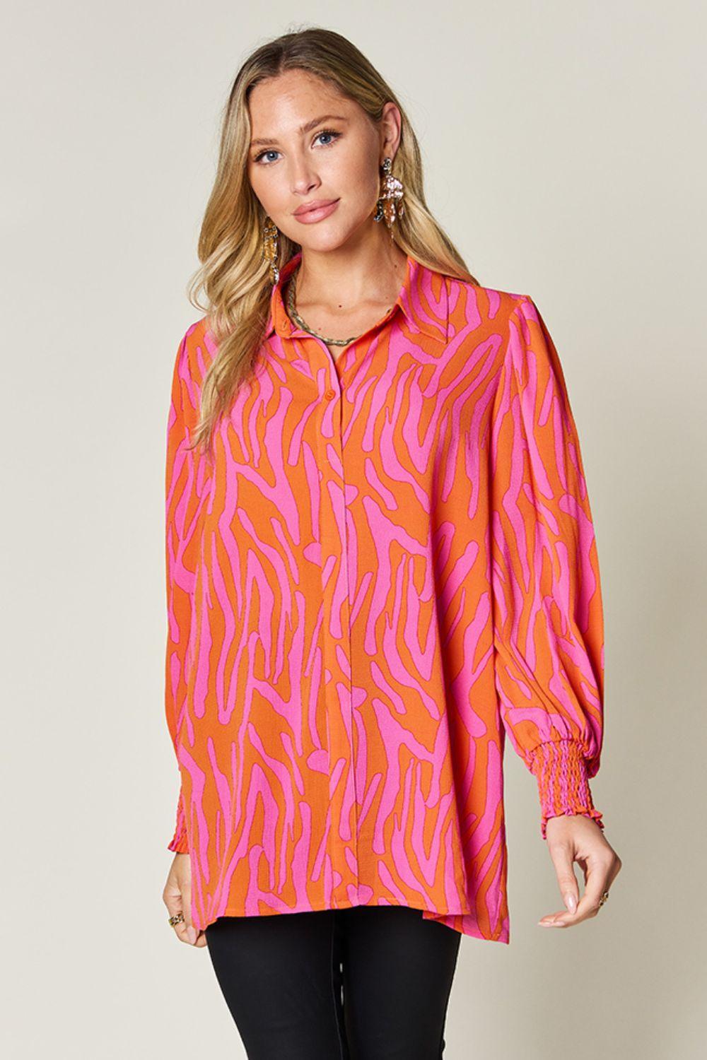 Printed Smocked Long Sleeve Blouse