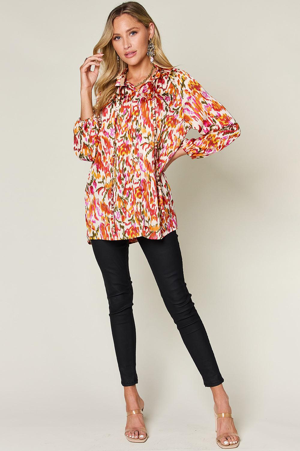 Printed Button Up Long Sleeve Shirt