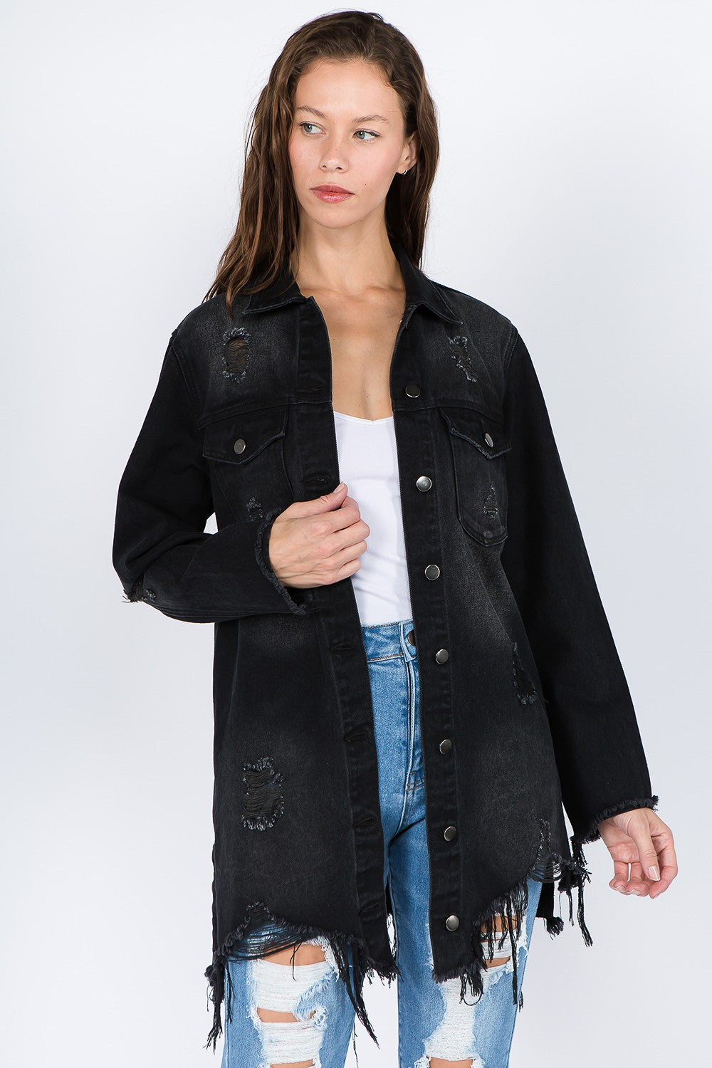 Distressed frayed hem Denim jackets