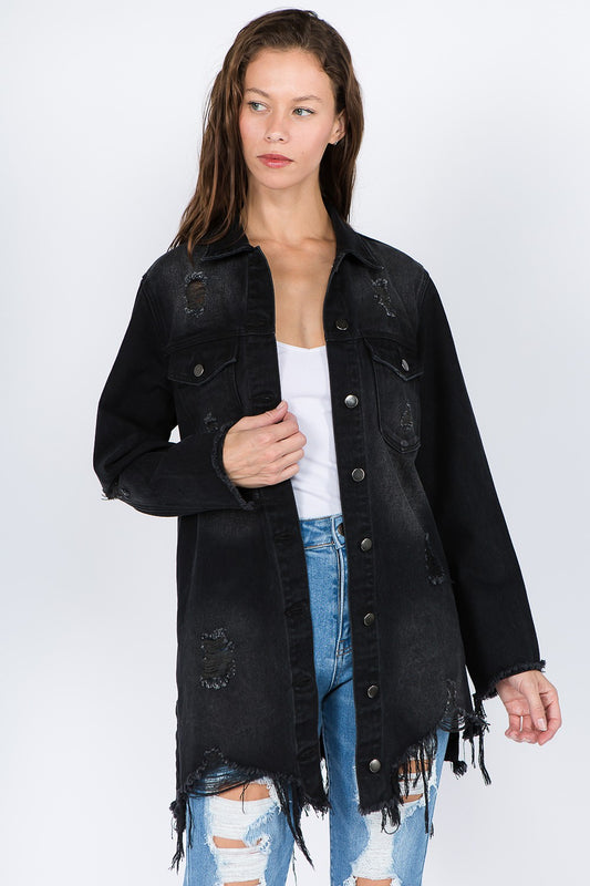 Distressed frayed hem Denim jackets