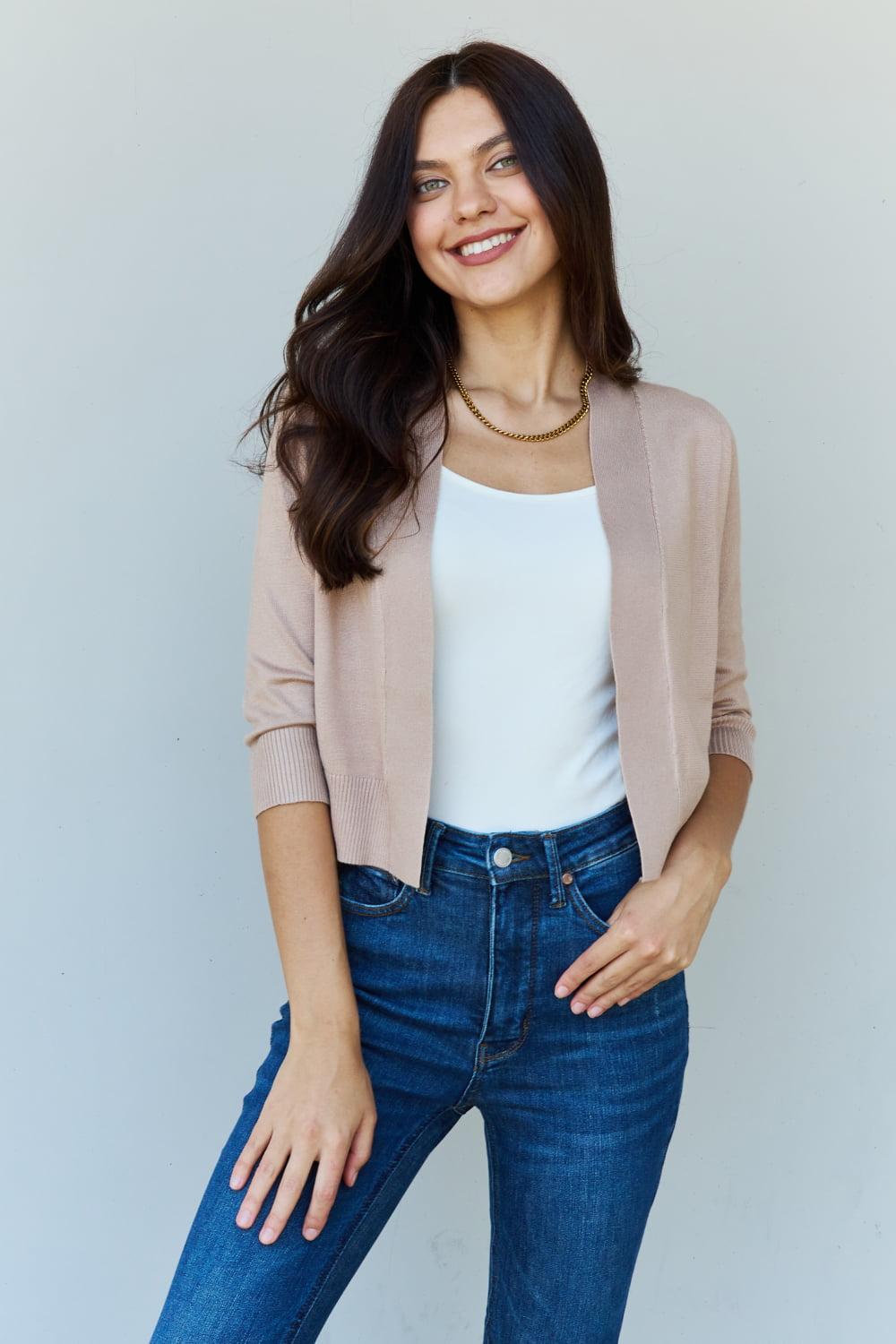 Classic 3/4 Sleeve Open Front Cropped Bolero Cardigan Shrugs