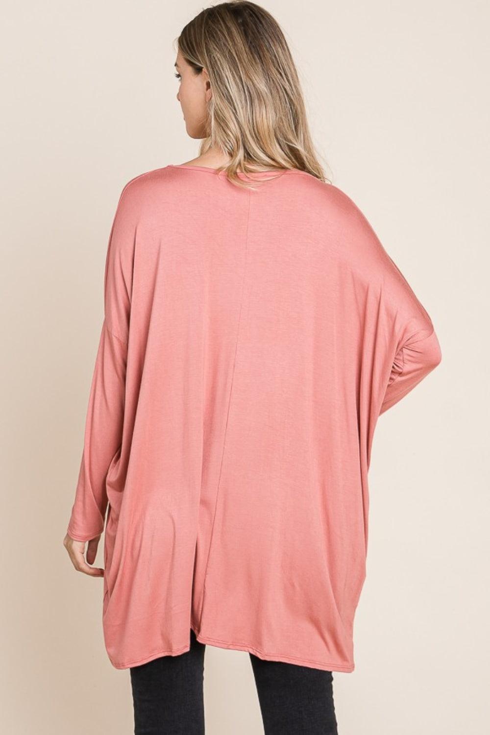 Round Neck Long Sleeve Oversized Top In Brick