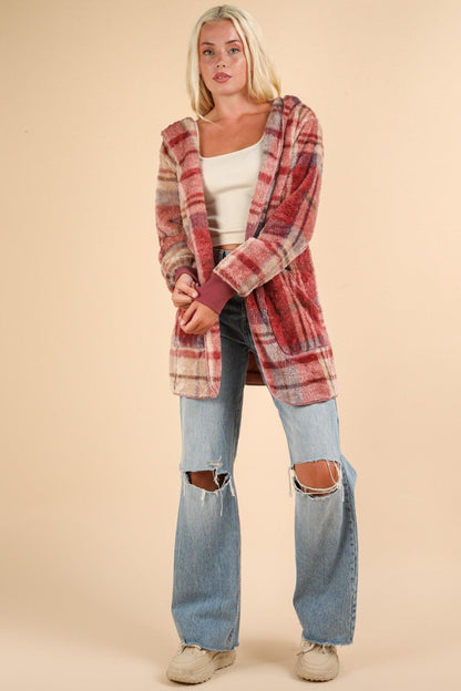 Plaid Long Sleeve Hooded Jacket