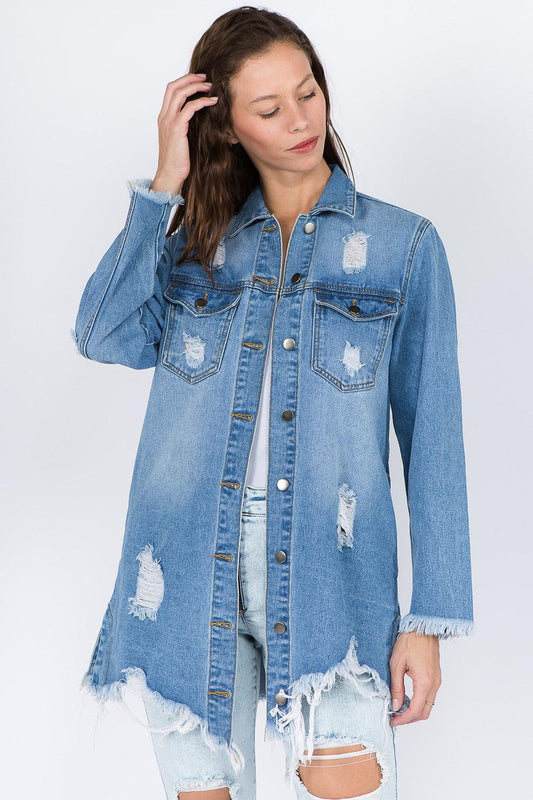 Distressed frayed hem Denim Jackets