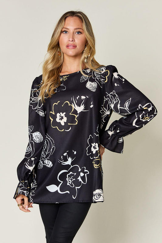 Printed Flounce Sleeve Blouse