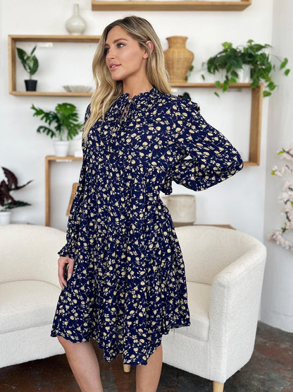 Printed Ruffle Hem Long Sleeve Tiered Dress