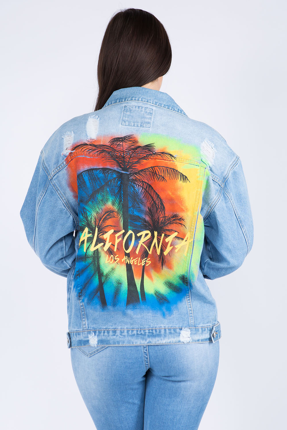 Painted Back Distressed Denim Jacket