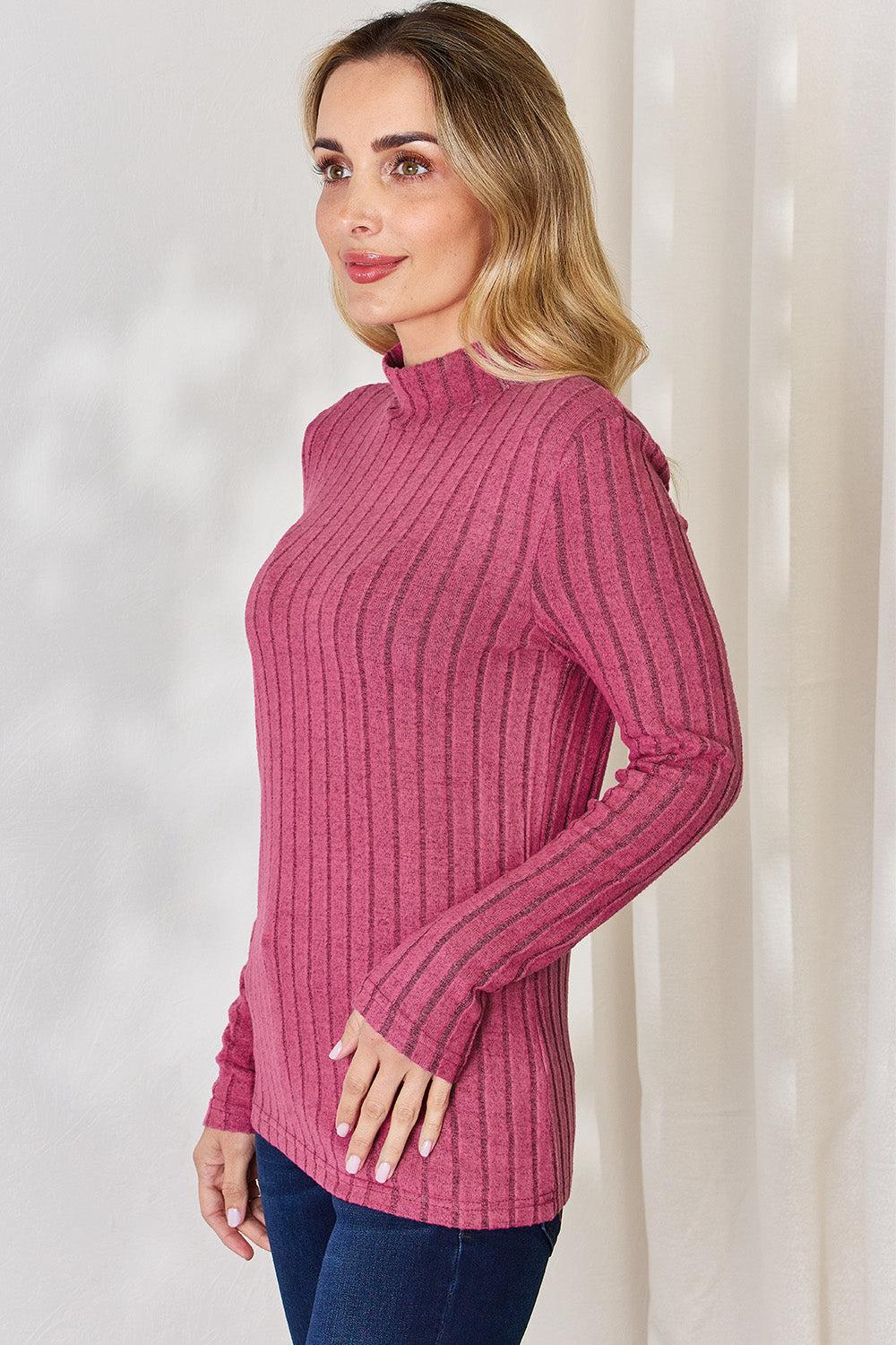 Ribbed Mock Neck Long Sleeve T-Shirt