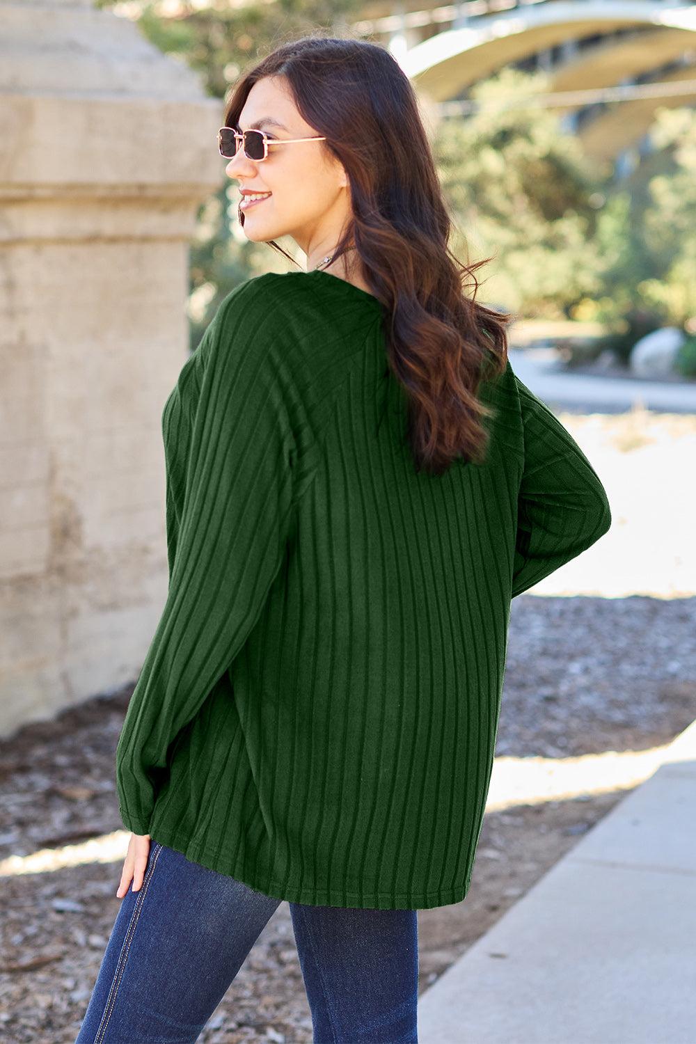 Round Neck Long Sleeve  Ribbed Knit Pullover