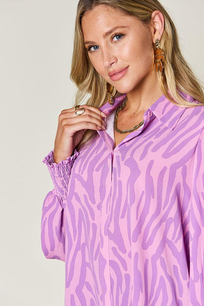 Printed Smocked Long Sleeve Blouse