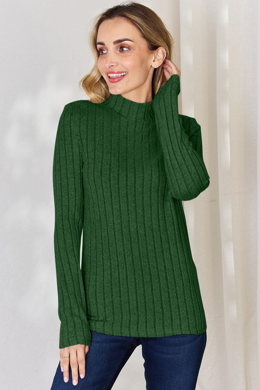 Ribbed Mock Neck Long Sleeve T-Shirt