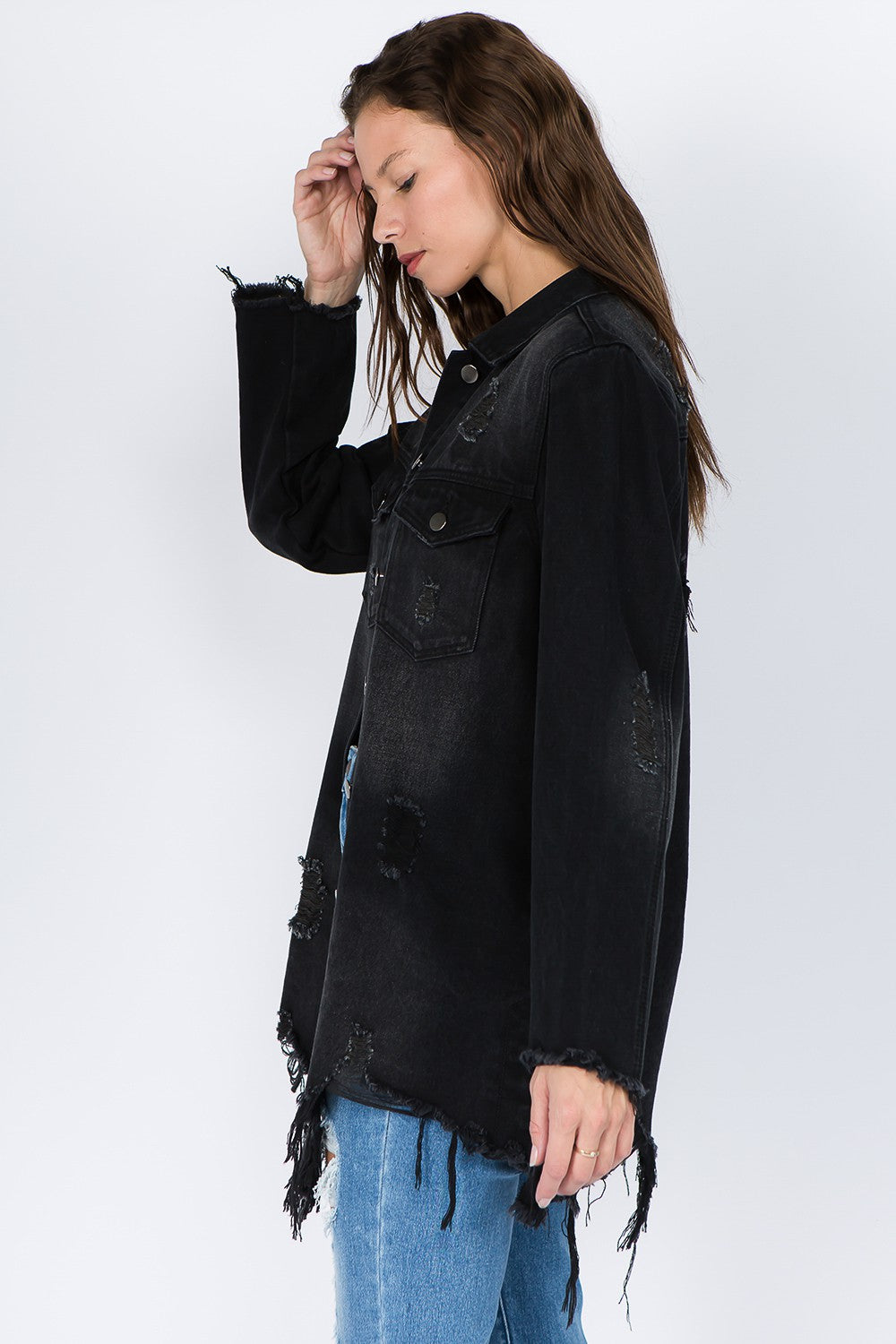 Distressed frayed hem Denim jackets