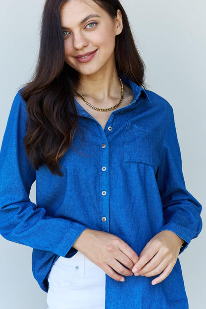 Denim Button Down Shirt Tops