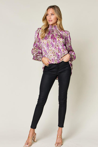 Printed Smocked Long Sleeve Blouse