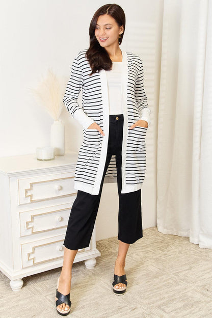 Striped open-front longline cardigan