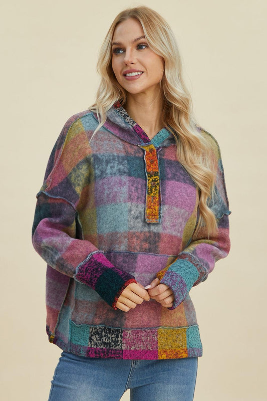 Plaid Dropped Shoulder Hoodie