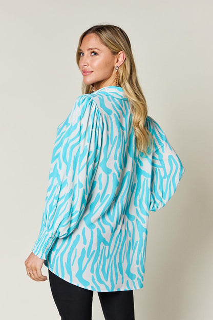 Printed Smocked Long Sleeve Blouse