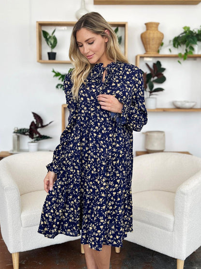 Printed Ruffle Hem Long Sleeve Tiered Dress