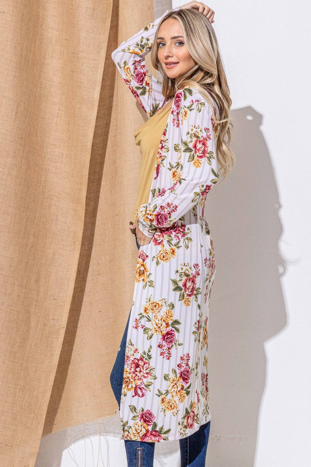 Floral Kimono Open Front Longline Cardigan