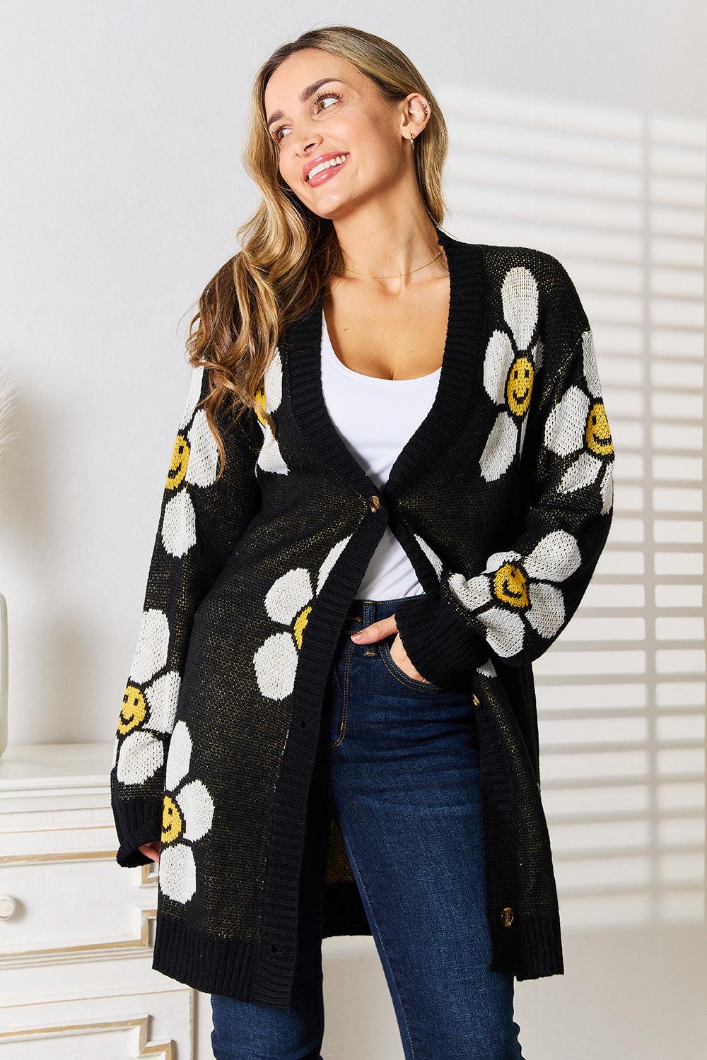 Floral Print Button Down Longline Cardigan