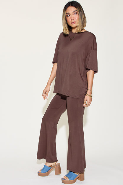 Bamboo Drop Shoulder T-Shirt and Flare Pants Set