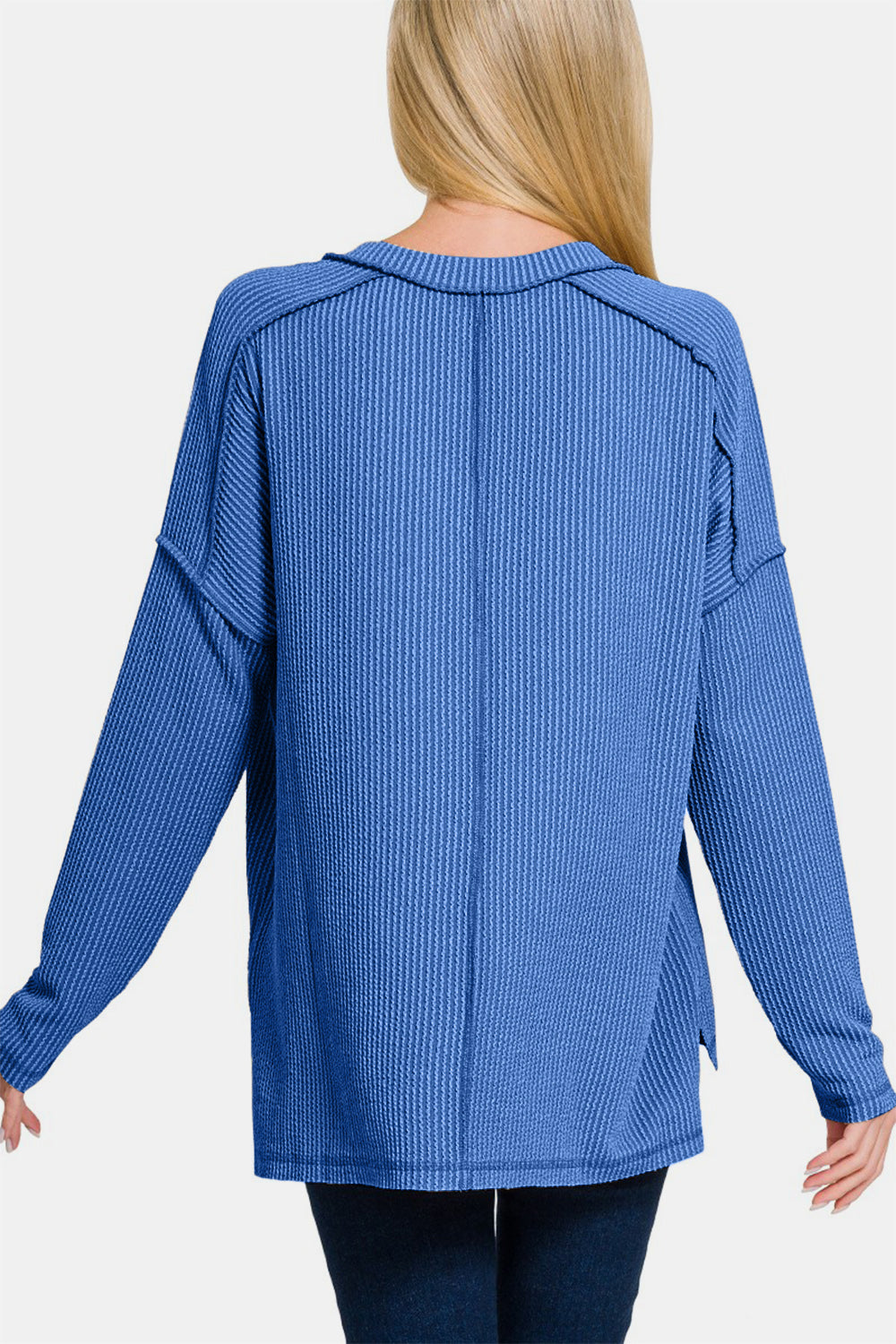 Texture Exposed Seam V-Neck Long Sleeve T-Shirt