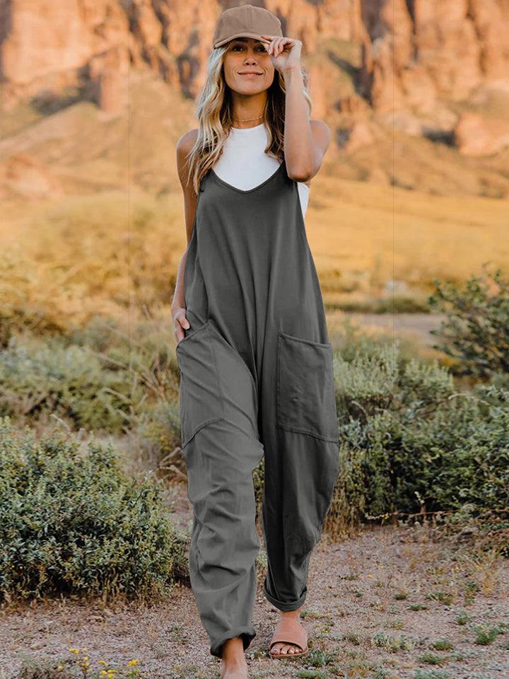 Sleeveless V-Neck Pocketed Jumpsuit