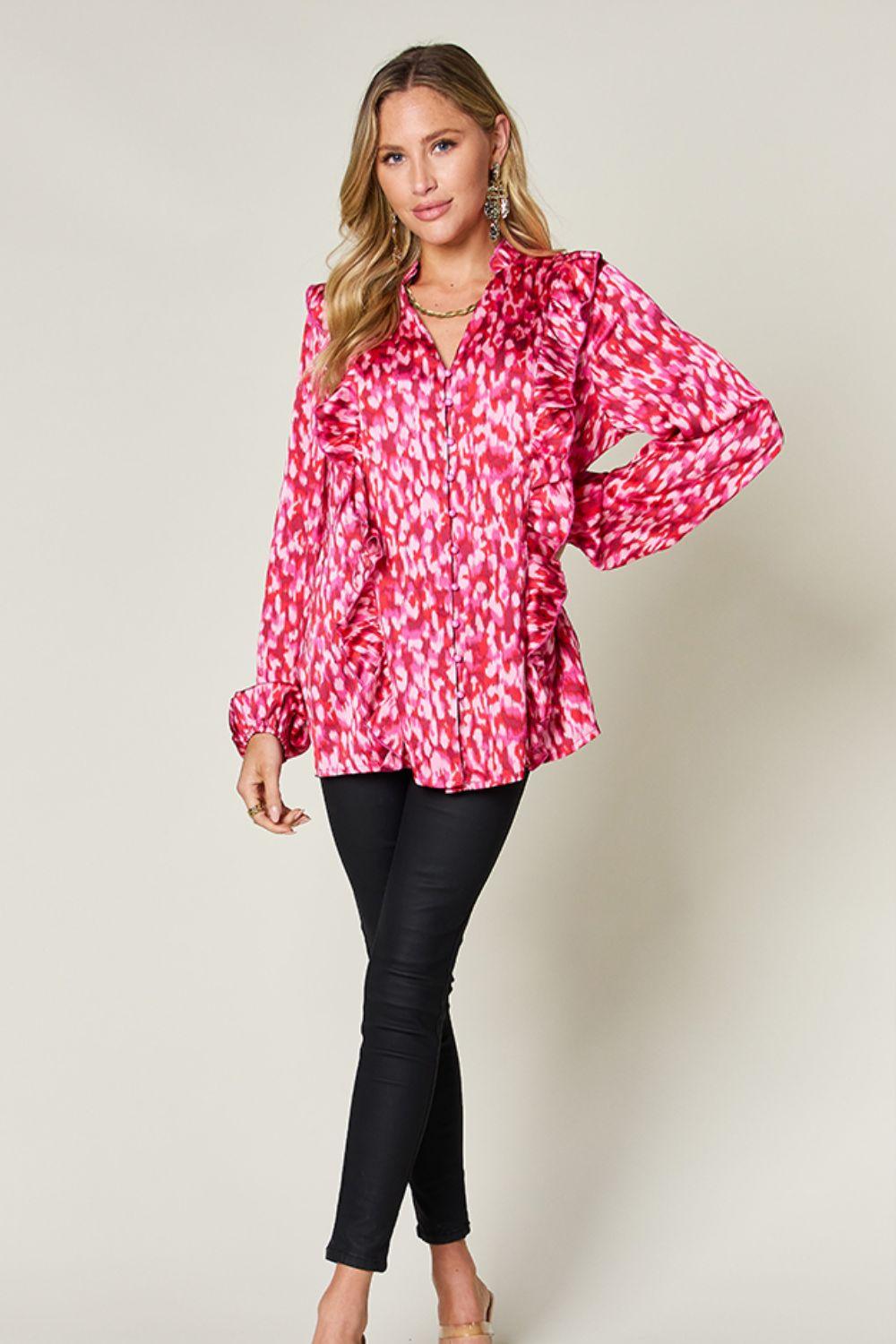 Ruffle Trim Balloon Sleeve Shirt