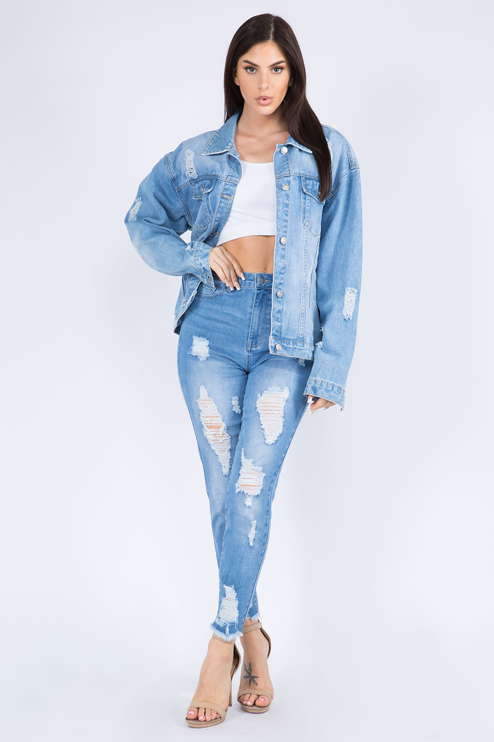 Painted Back Distressed Denim Jacket