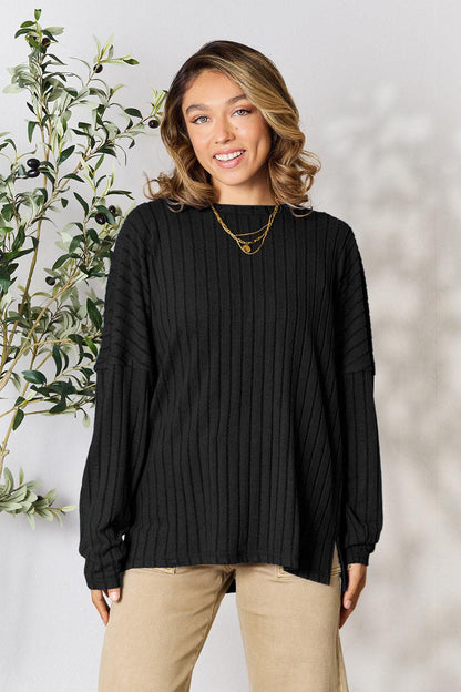 Cozy ribbed round neck knit top