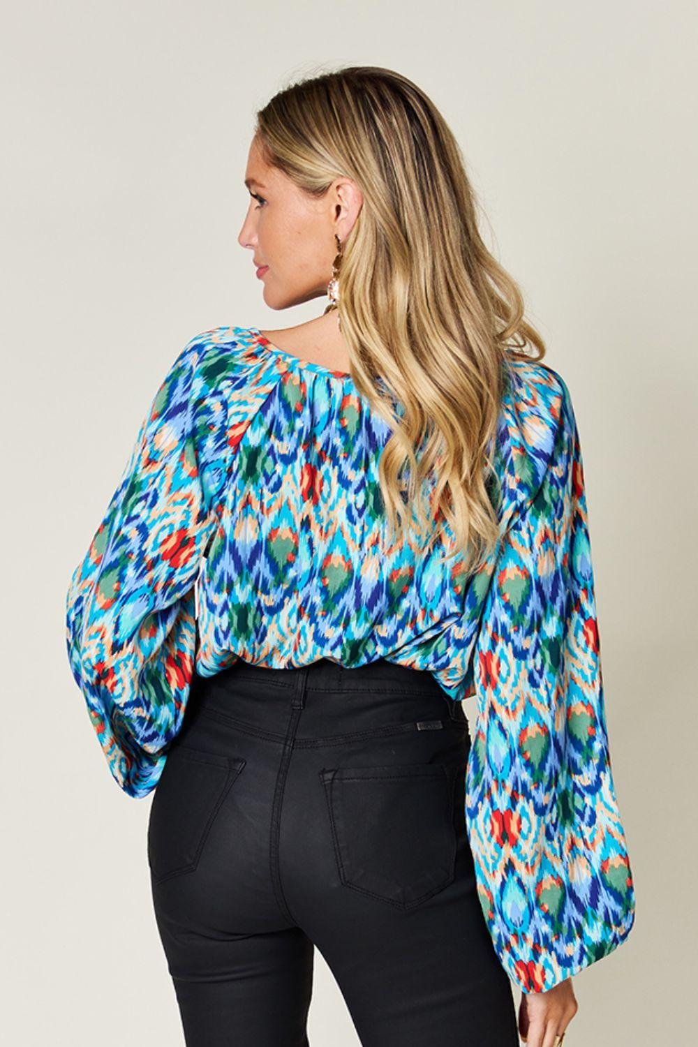 Printed Balloon Sleeve Blouse