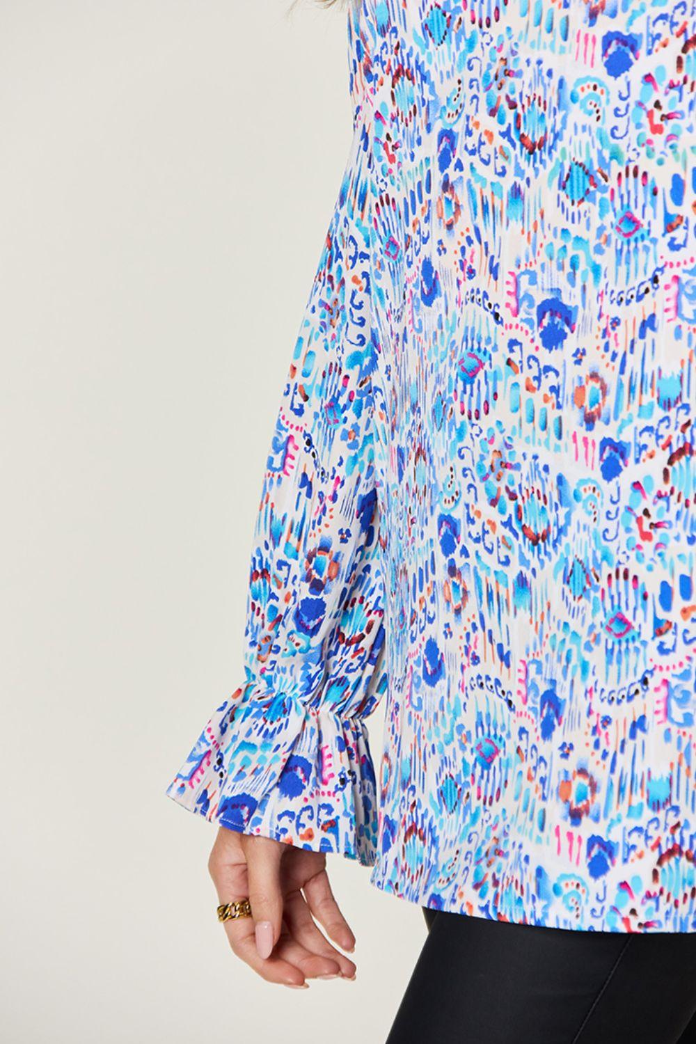 Printed Flounce Sleeve Blouse