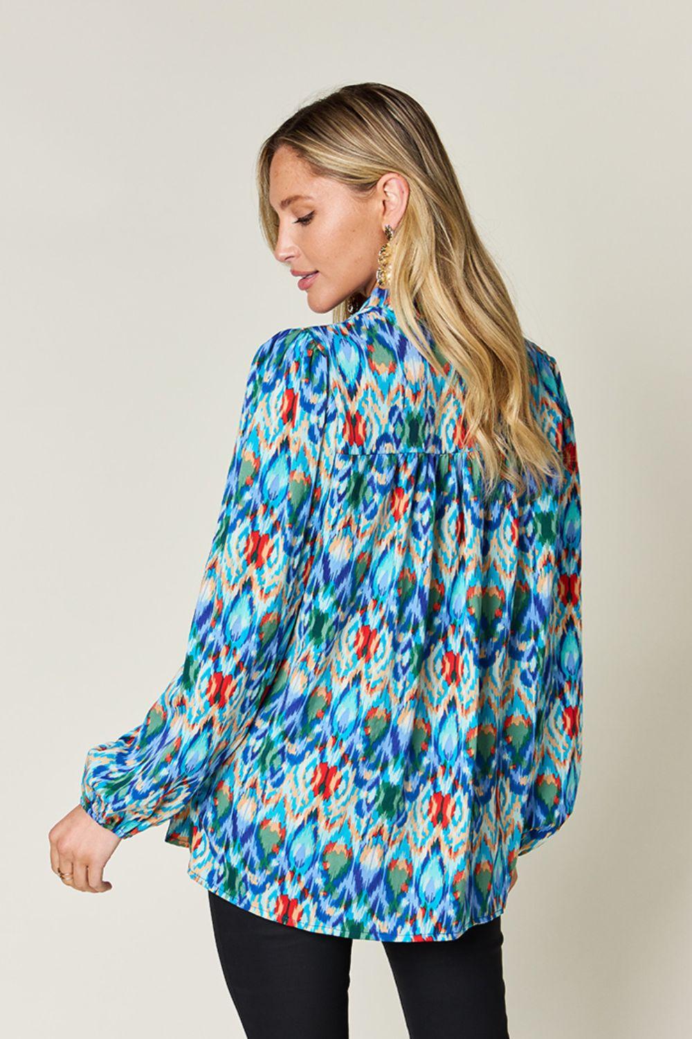 Printed Balloon Sleeve Blouse