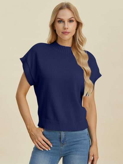 Mock Neck Short Sleeve Sweater