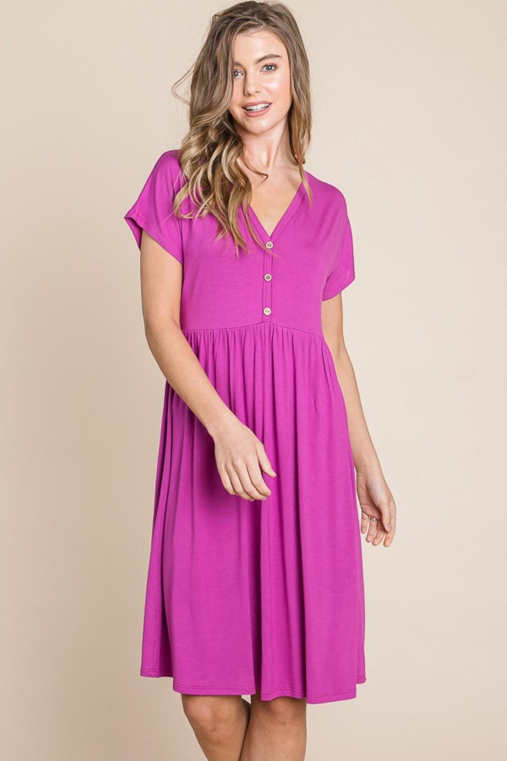 V-neck Button Detail Dress