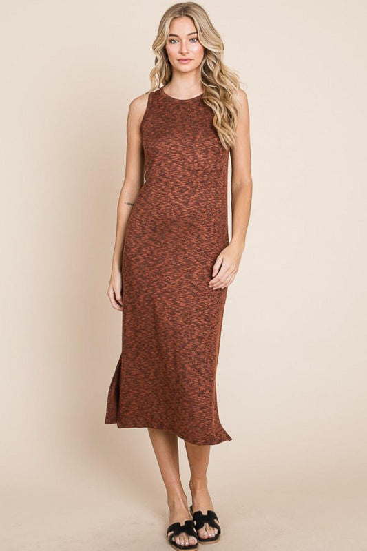 Slit Round Neck Sleeveless Midi Dress