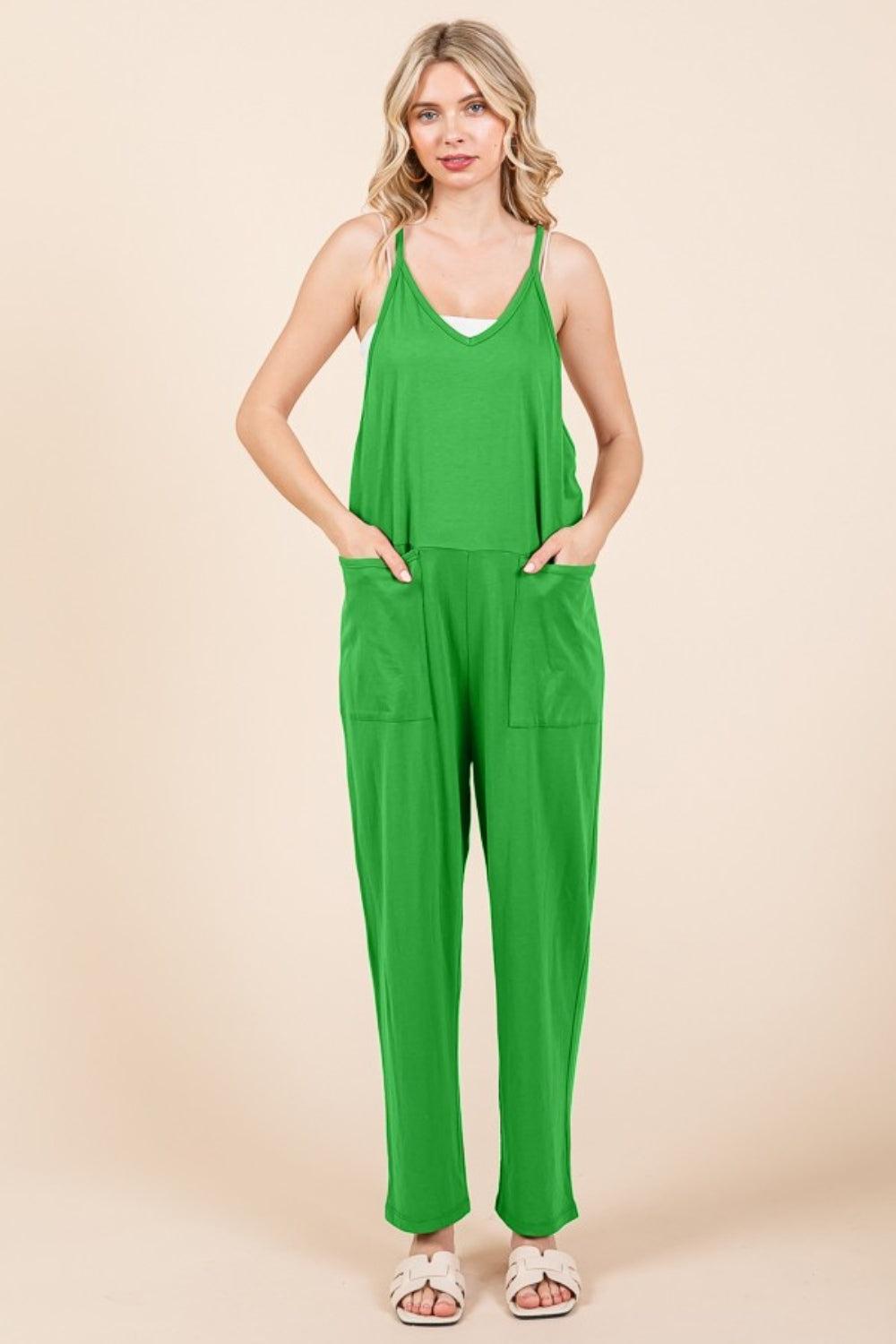 Sleeveless Jumpsuit with Pockets In Fresh Green