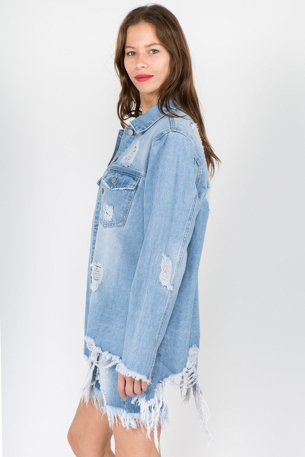 Distressed Frayed Hem Denim Jackets