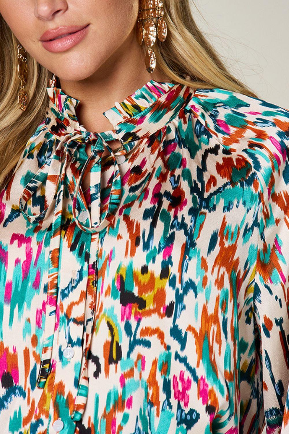 Printed Button Up Long Sleeve Shirt